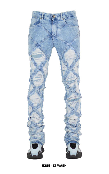 FOCUS PANEL STITCH RIP & REPAIR SLIM FIT STACKED JEANS MULTI COLORS