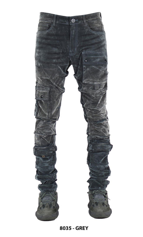 FOCUS CARGO FLOCKED STACKED JEANS MULTI COLORS
