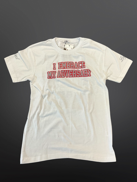 Retro Label - T Shirt - I Embraced My Adversary - White / Red