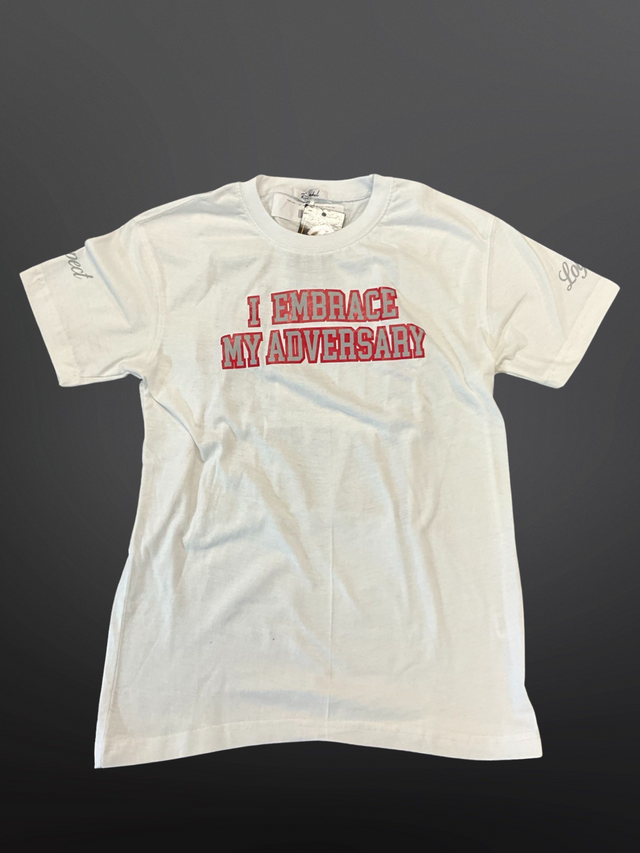 Retro Label - T Shirt - I Embraced My Adversary - White / Red