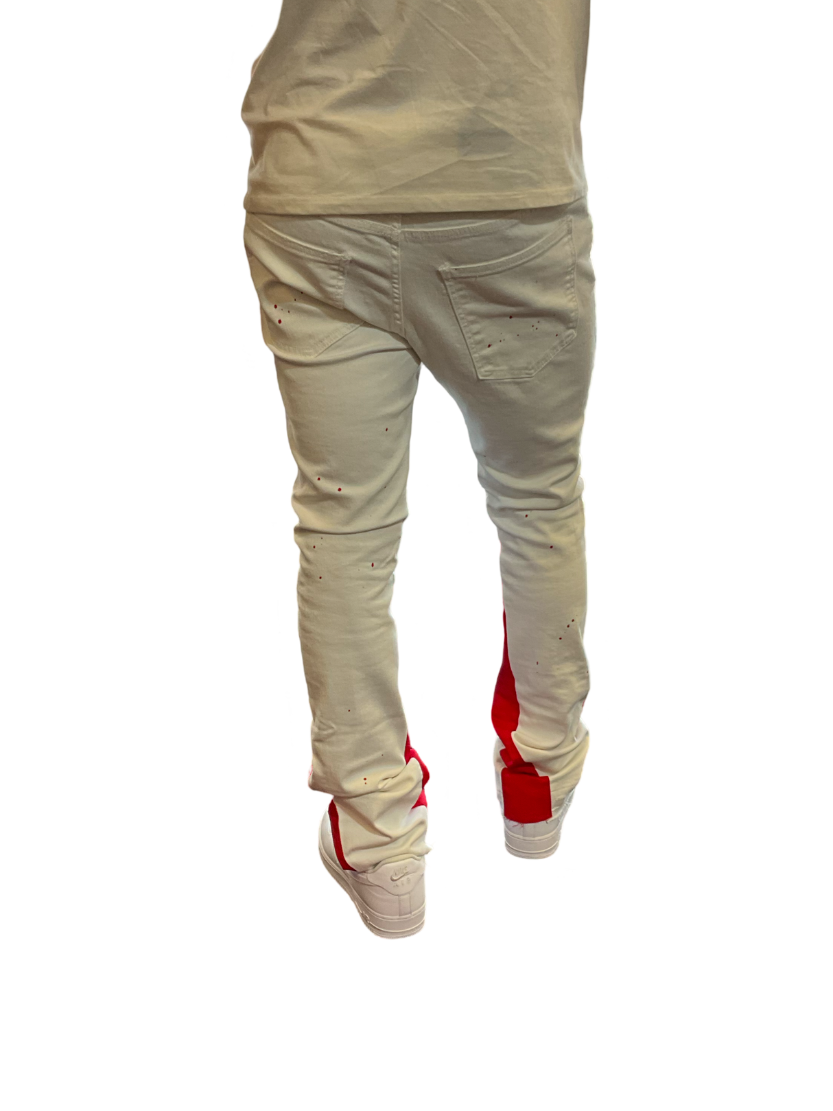 Denim City - Stacked Jeans - Red Trim - White