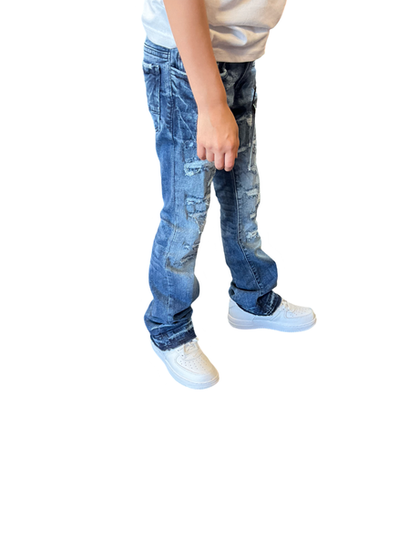 Jordan Craig Kids Ripped Stacked Jeans Dark Blue | Trendy & Durable