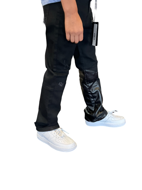 Elite Kids Black Denim Jeans with Leather Trim | Trendy & Durable