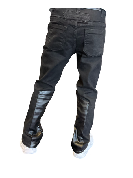 Elite Kids Black Denim Jeans with Leather Trim | Trendy & Durable