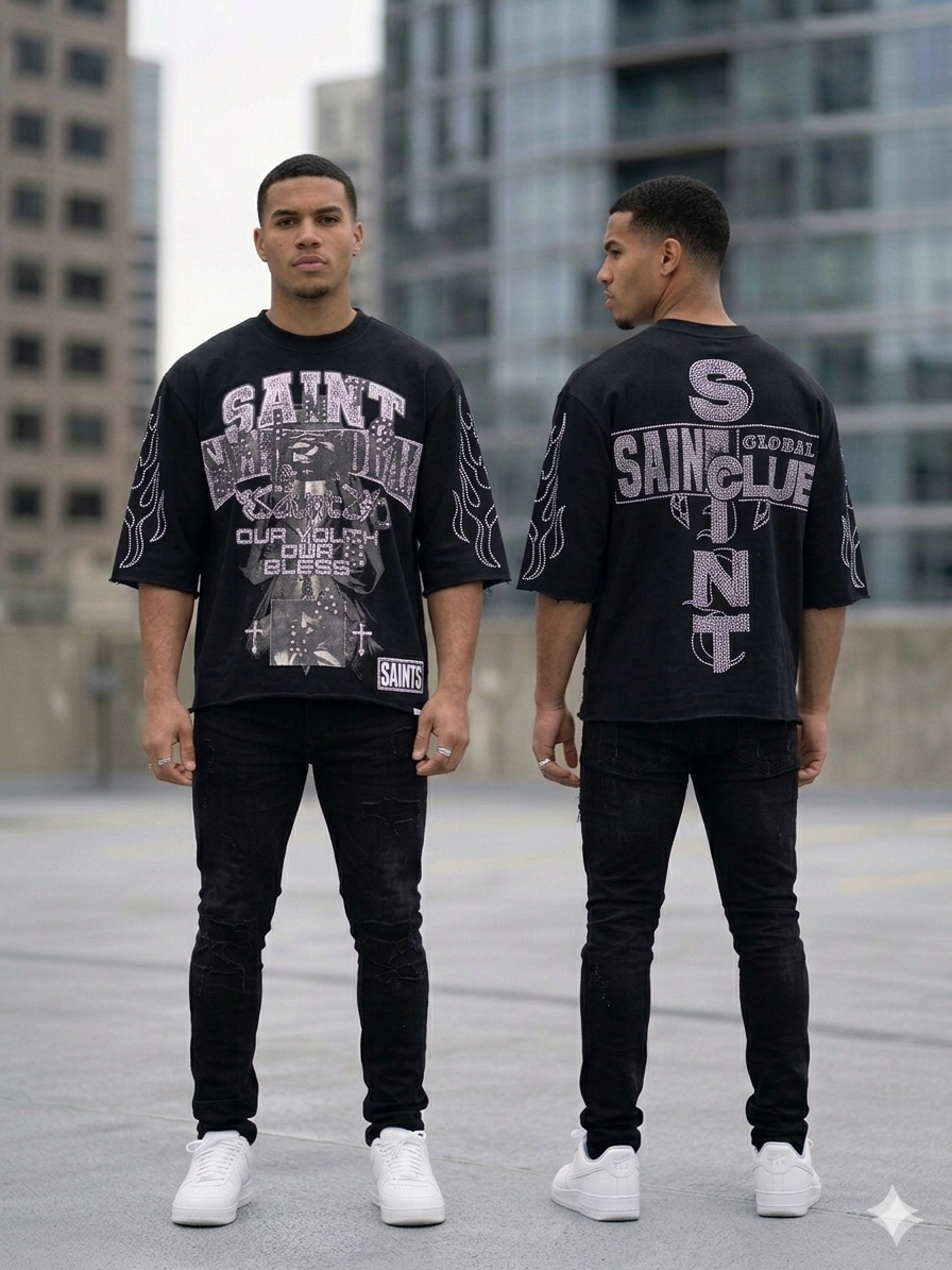 Undrtd Saint Club Global Rhinestone 3/4 Sleeve Legacy Prem T-Shirt Multi Colors