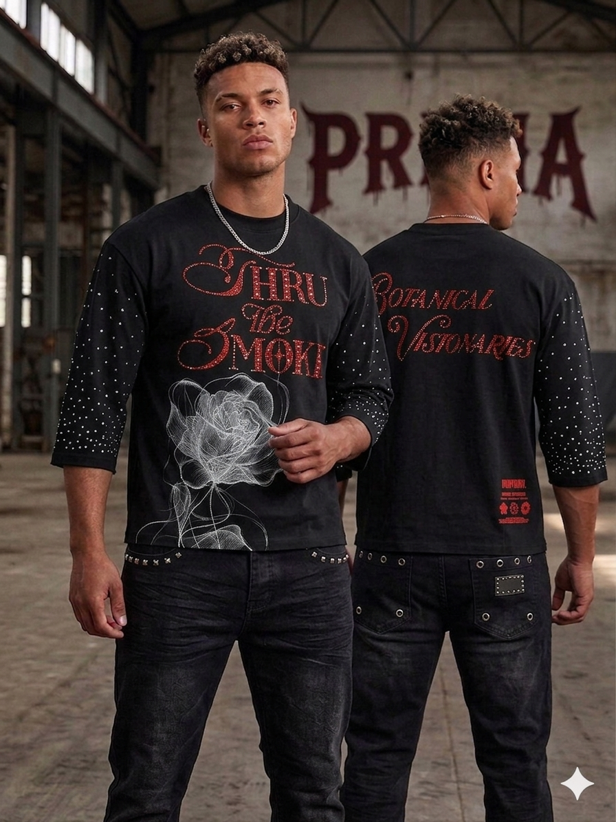 Undrtd Throu The Smoke Rhinestone 3/4 Sleeve Legacy Prem T-Shirt Multi Colors