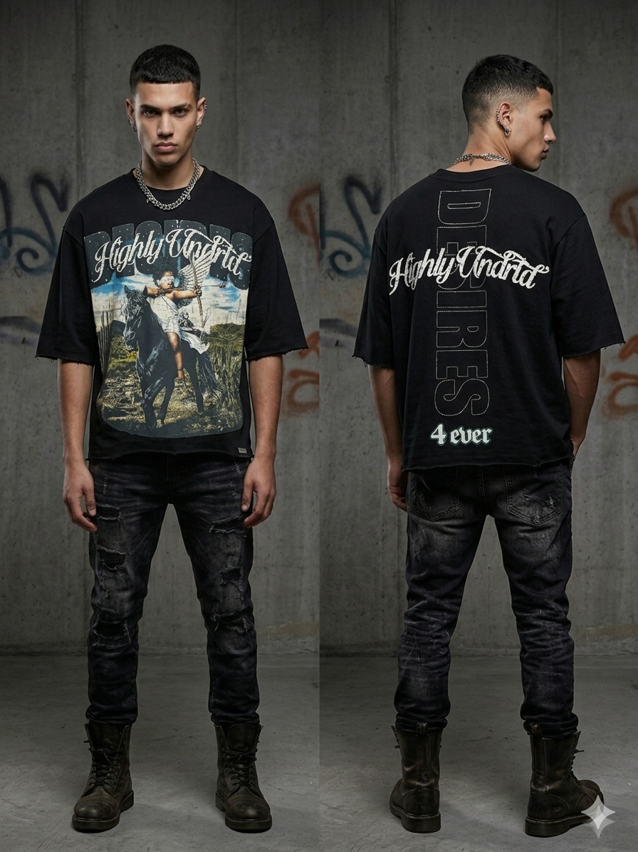 Undrtd Desires Rhinestone 3/4 Sleeve Legacy Prem T-Shirt Multi Colors