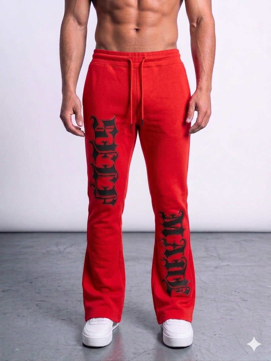 Focus Self Made Rhinestone Stacked Sweatpants Multi Colors