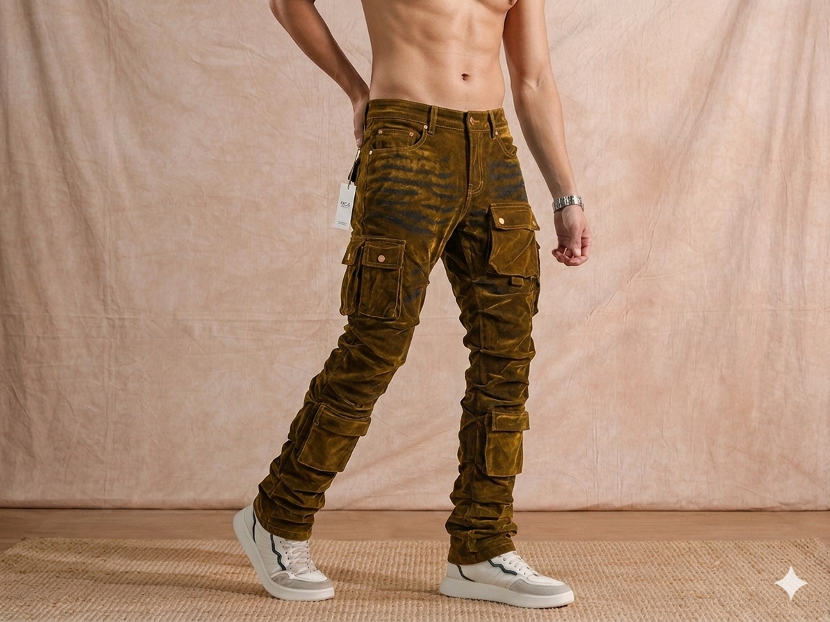 FOCUS CARGO FLOCKED VELVET SKINNY JEANS MULTI COLORS