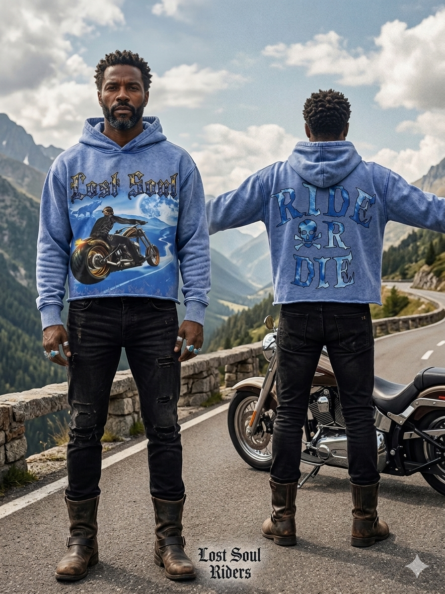 Focus Hell Rider Garment Dye Rhinestones Cropped Hoodie Multi Colors