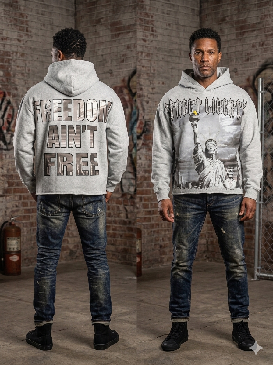 Focus Street Liberty Rhinestones Cropped Hoodie Multi Colors