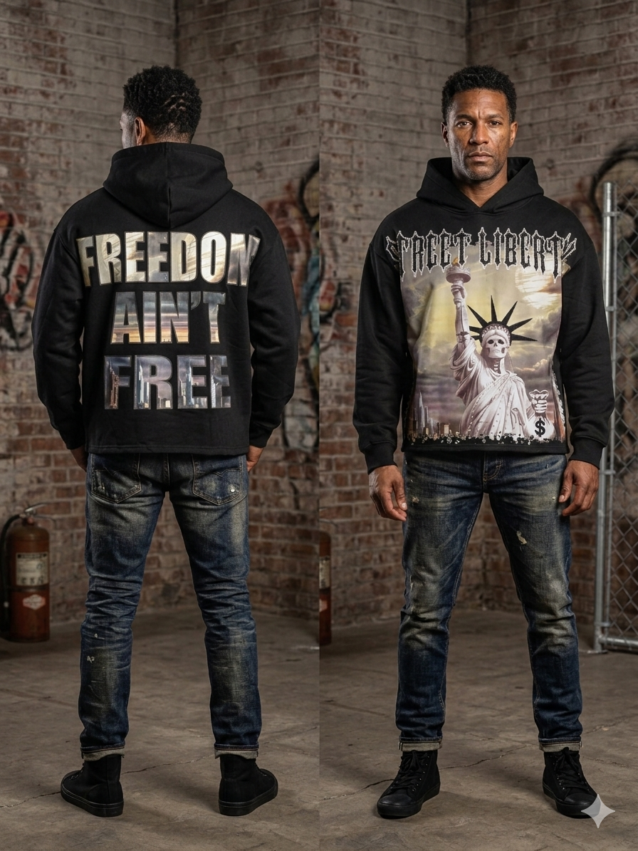 Focus Street Liberty Rhinestones Cropped Hoodie Multi Colors