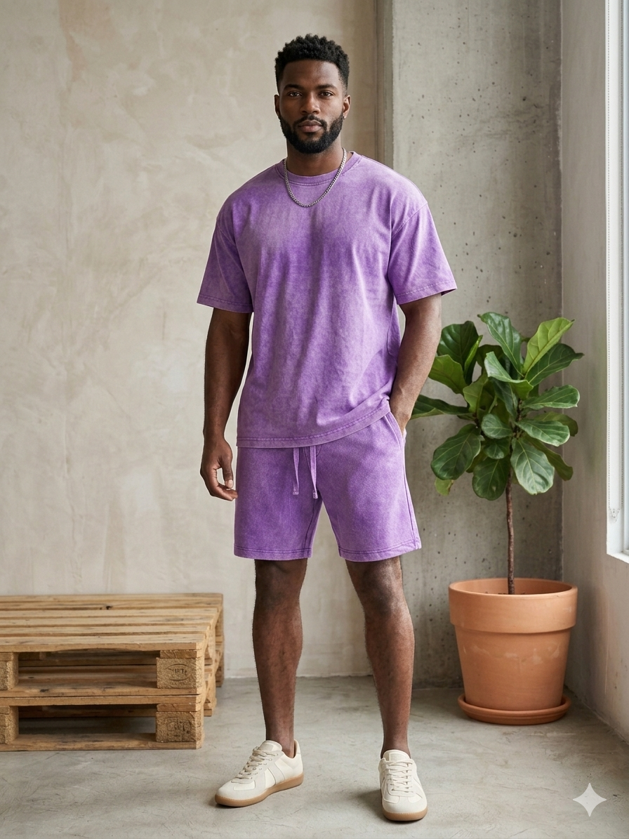 Rebel Minds Acid Washed Fleece Men Short Set Multi Colors