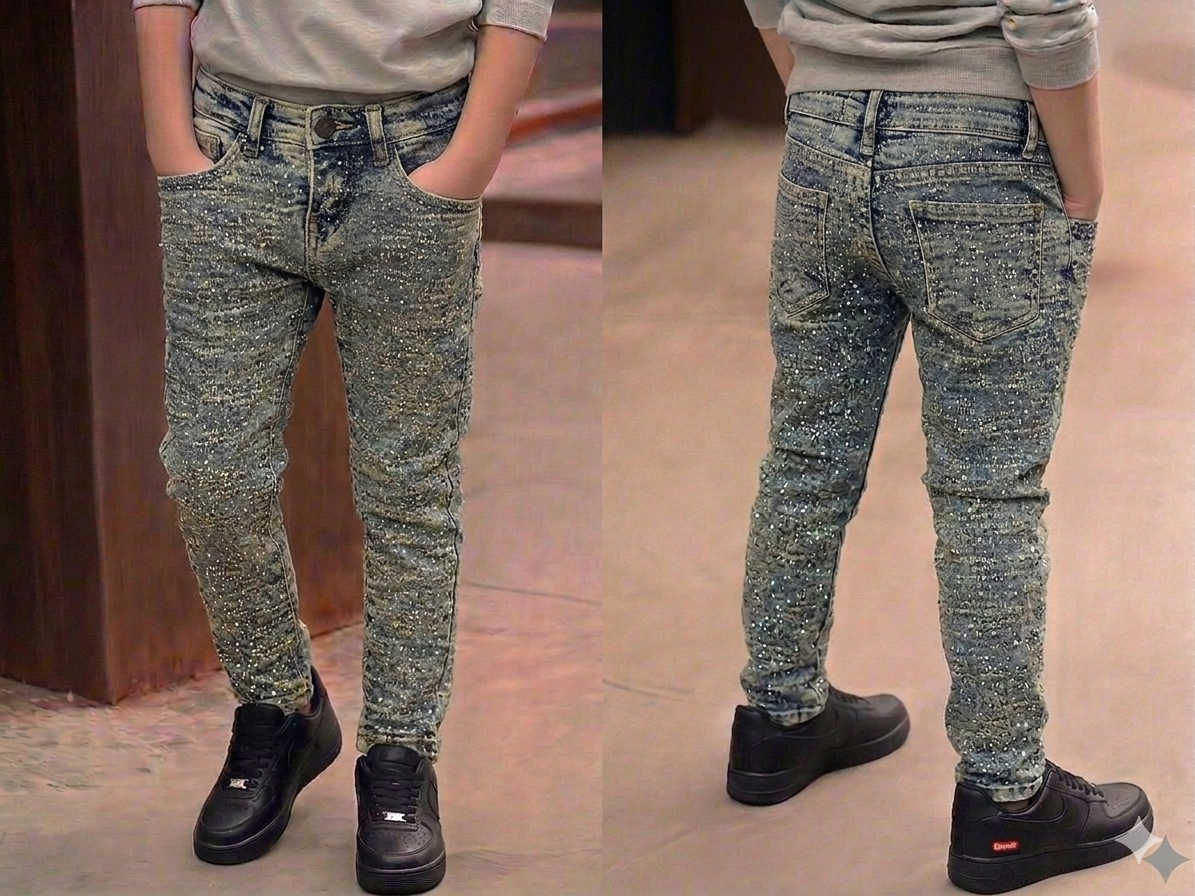 Focus Kids Jeans Laser Rip With Stone Multi Colors