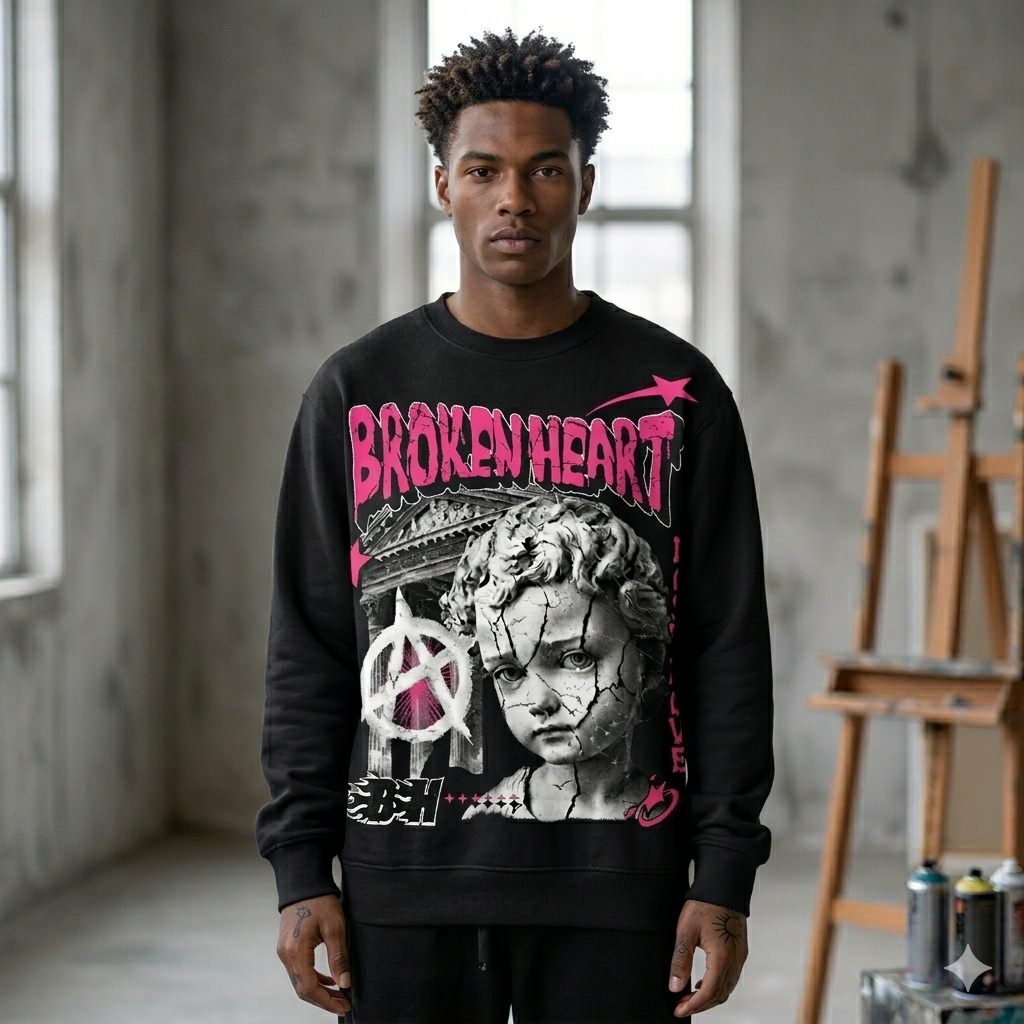 Forty Broken Heart Crewneck Fleece Sweatshirt Multi Colors