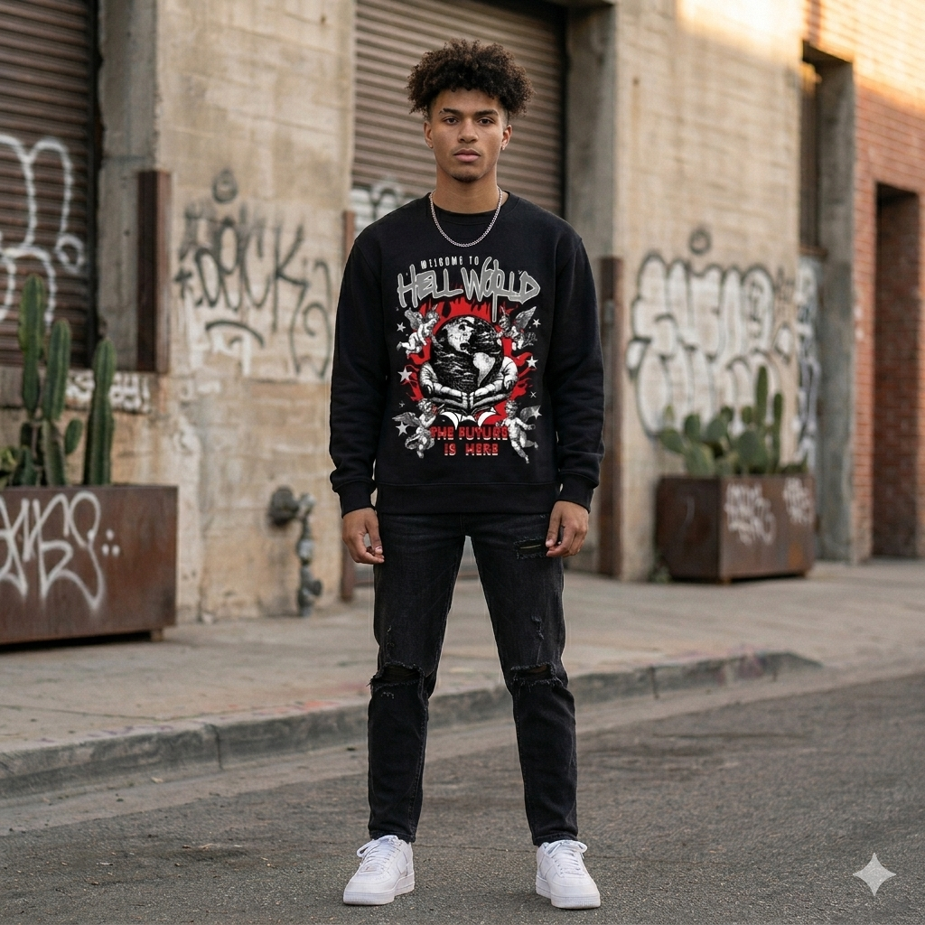 Forty Hell World Crewneck Fleece Sweatshirt Black