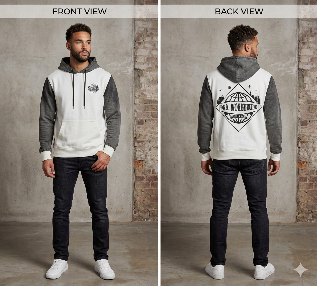 DNA World Wild Hoodie - Denim Hands - White / Black Wash