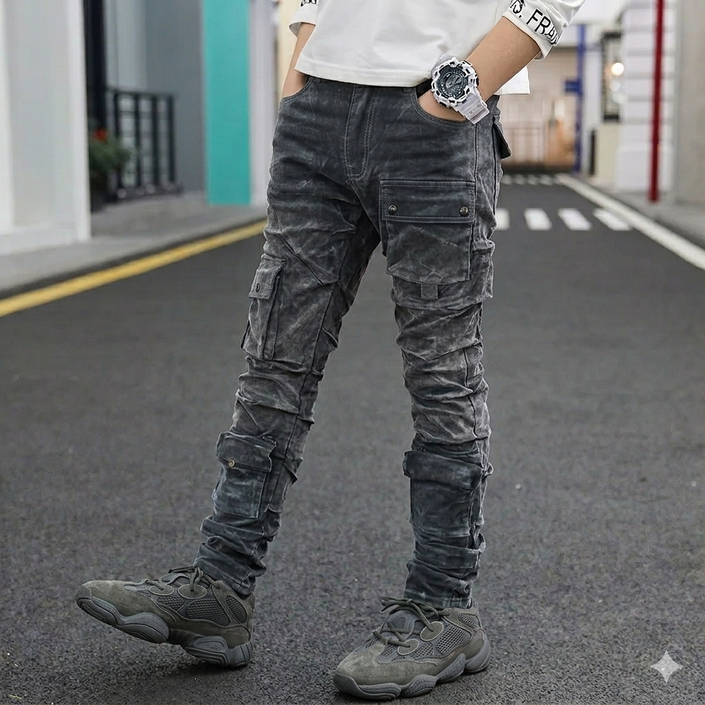 FOCUS KIDS VELVET CARGO FLOCKED SKINNY JEANS MULTI COLORS