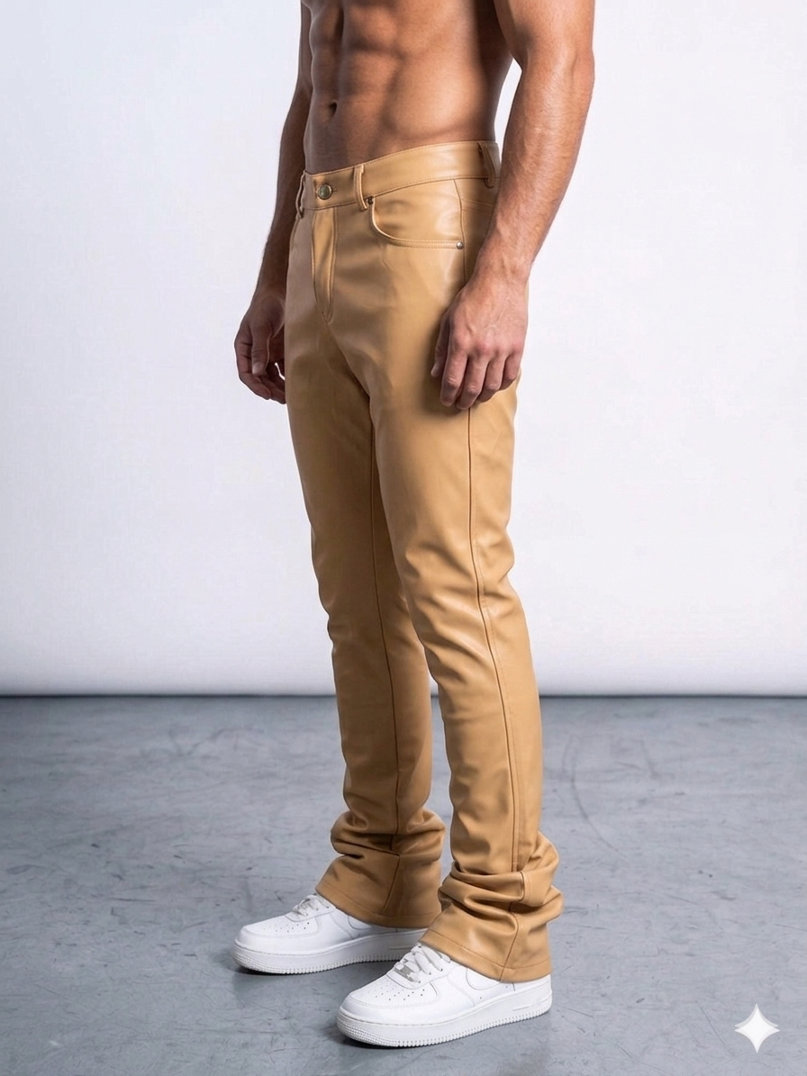 Politics - Leather Stacked Pants - Wheat
