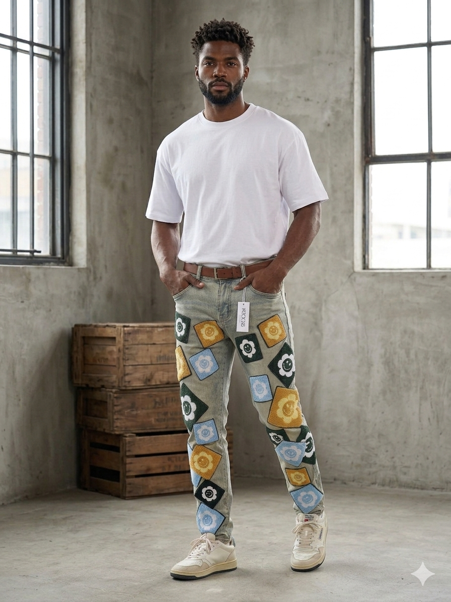 FOCUS CHENILLE JEANS MULTI PATCH MULTI COLORS
