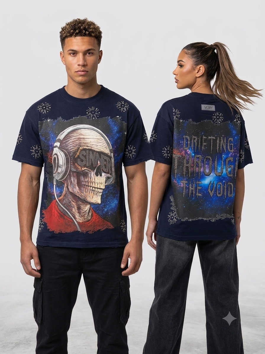 Focus Rhinestone Sinner Loose Fit Heavy Weight T-Shirt Multi Colors