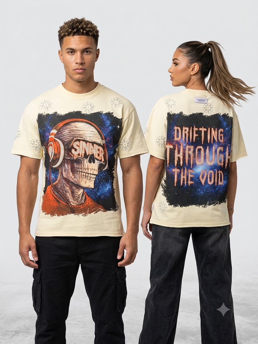 Focus Rhinestone Sinner Loose Fit Heavy Weight T-Shirt Multi Colors