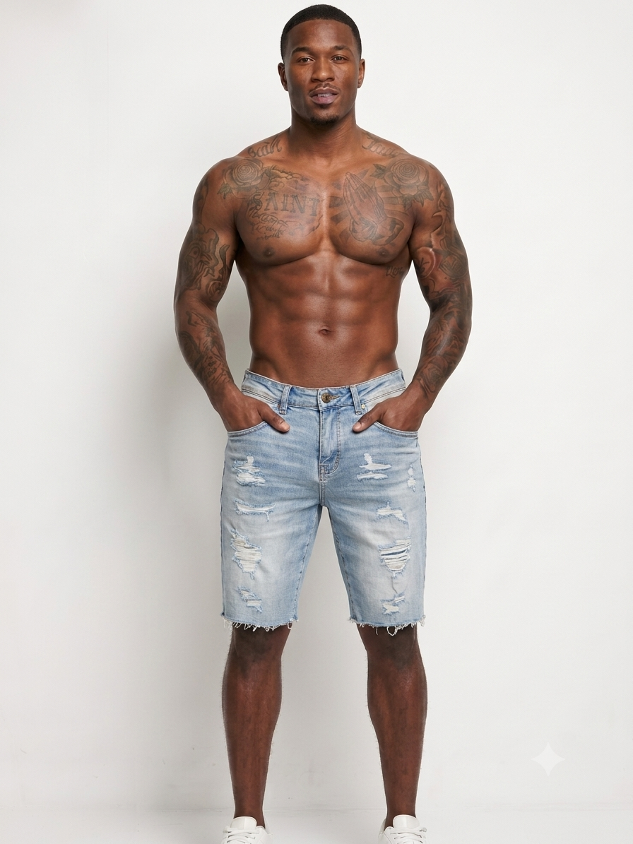 Focus Rip & Repair Jeans Short Multi Colors