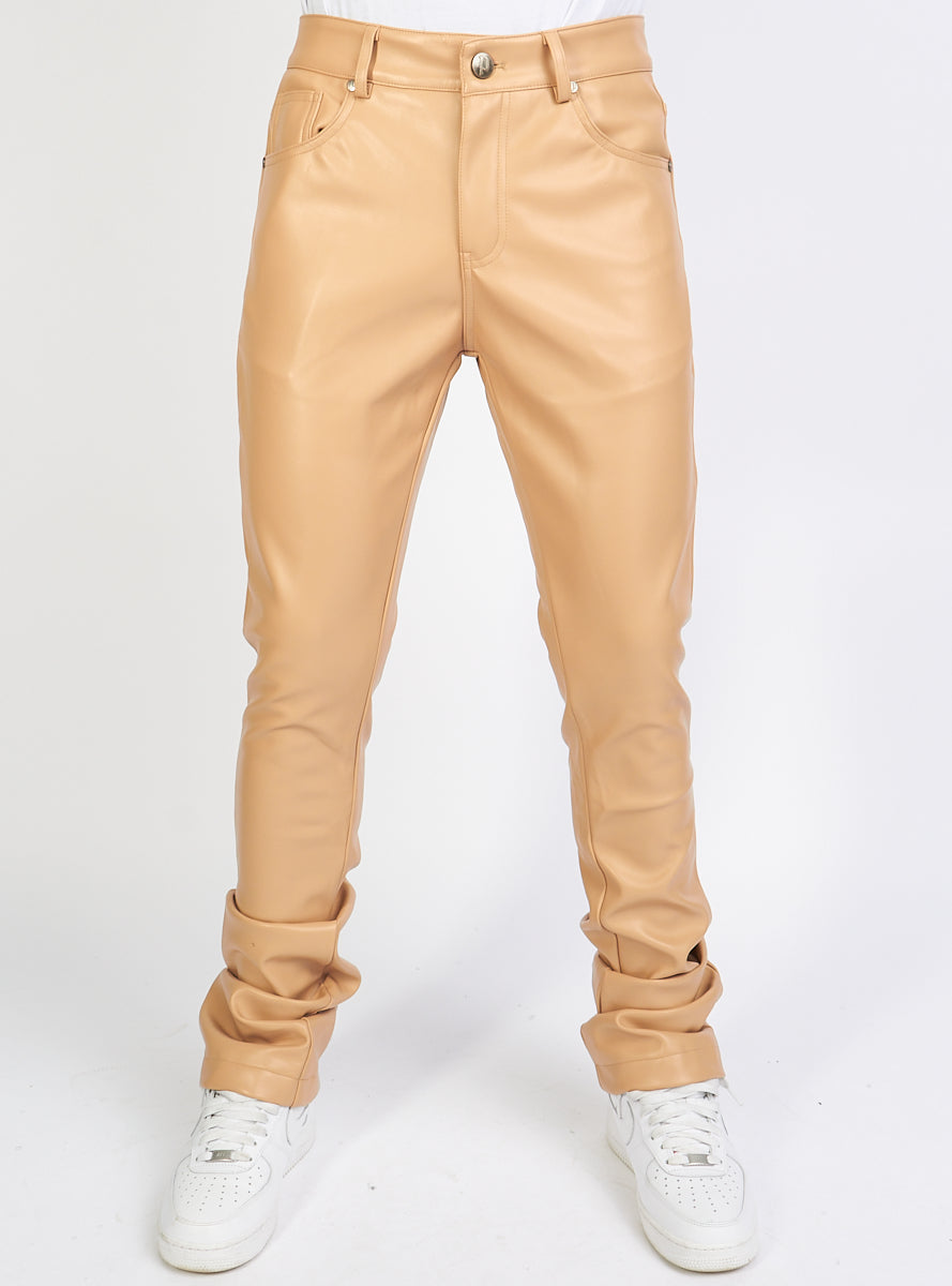Politics - Leather Stacked Pants - Wheat