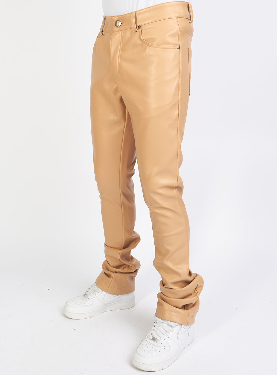Politics - Leather Stacked Pants - Wheat