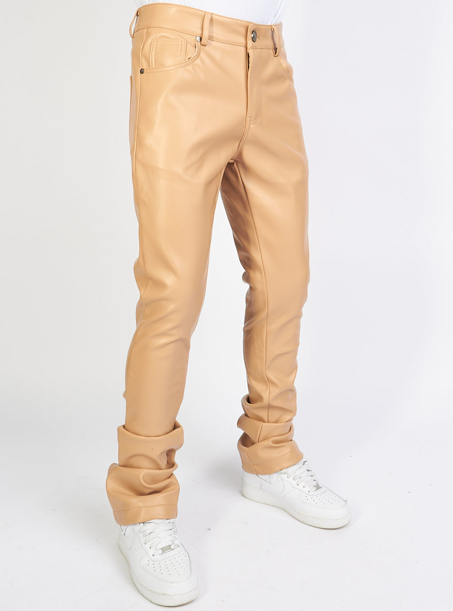 Politics - Leather Stacked Pants - Wheat