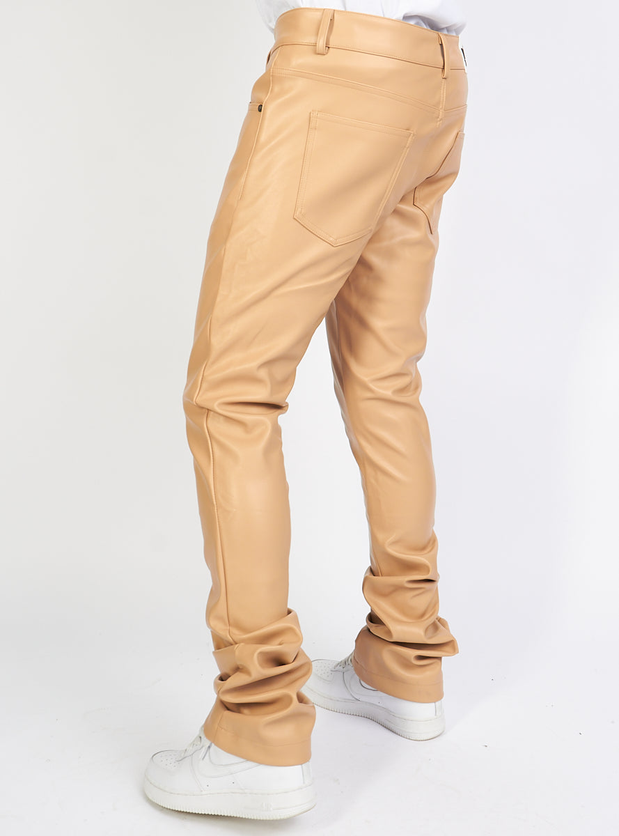 Politics - Leather Stacked Pants - Wheat