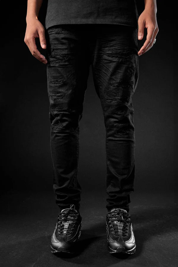 Jordan Craig Ross Skinny Jeans with Shreds Black