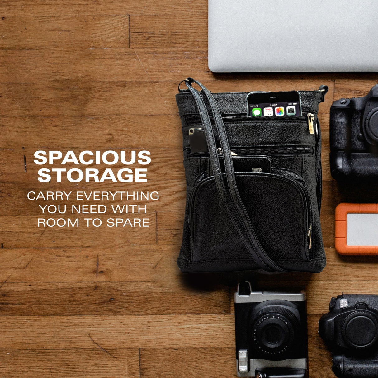 SteelTime Unisex Leather Crossbody Bag With Serenity Prayer