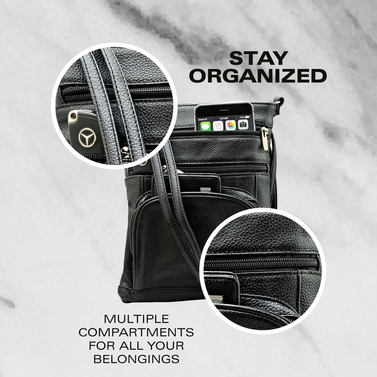 SteelTime Unisex Leather Crossbody Bag With Serenity Prayer