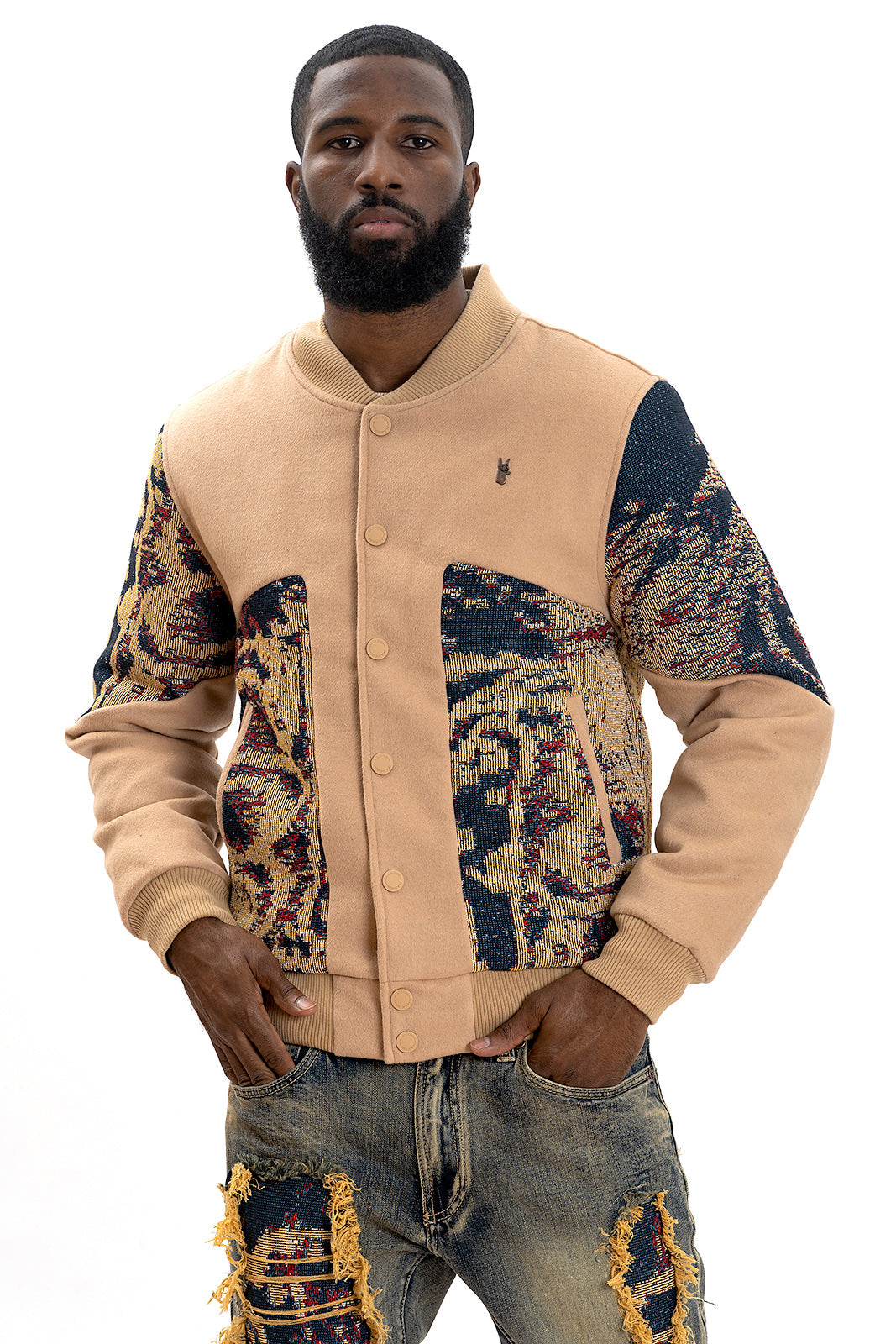 Makobi M1099 Bagnoli Tapestry Varsity Jacket - Khaki