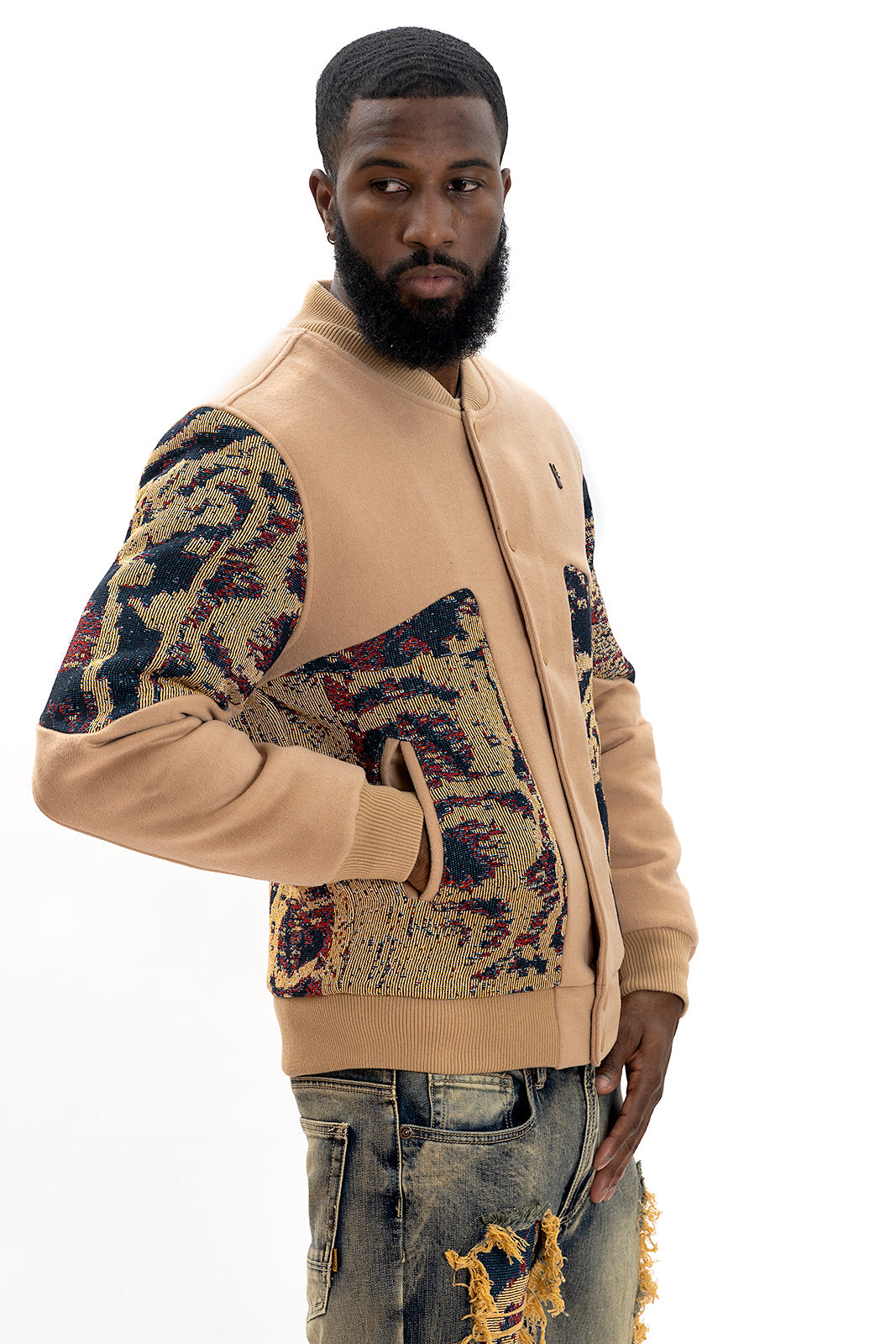 Makobi M1099 Bagnoli Tapestry Varsity Jacket - Khaki
