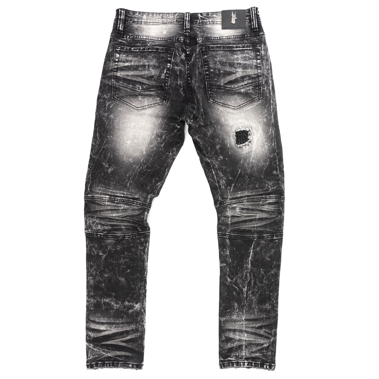 Makobi M1786 Prado Biker Jeans with Rip & Repair - Black Wash
