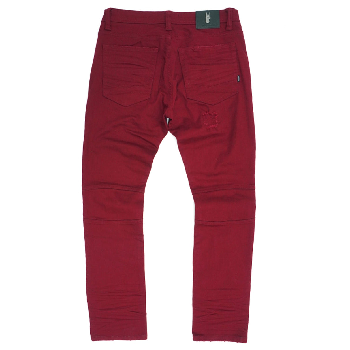 Makobi M1786 Prado Biker Jeans with Rip & Repair - Burgundy