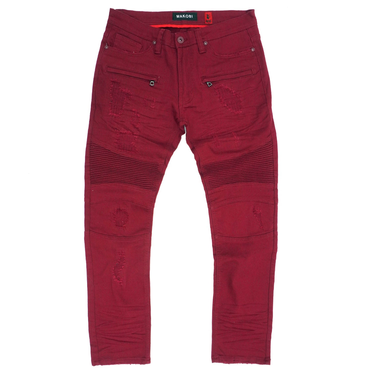 Makobi M1786 Prado Biker Jeans with Rip & Repair - Burgundy