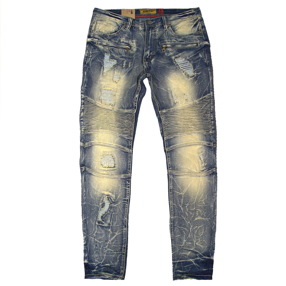 Makobi M1786 Prado Biker Jeans with Rip & Repair - Dirt Wash