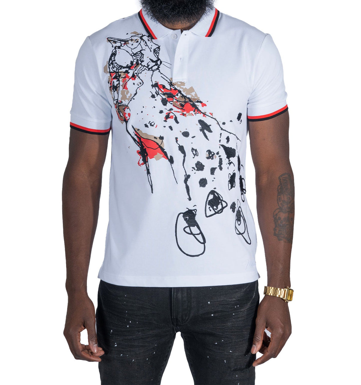 Makobi M388 Verona Cheetah Polo Shirt- White