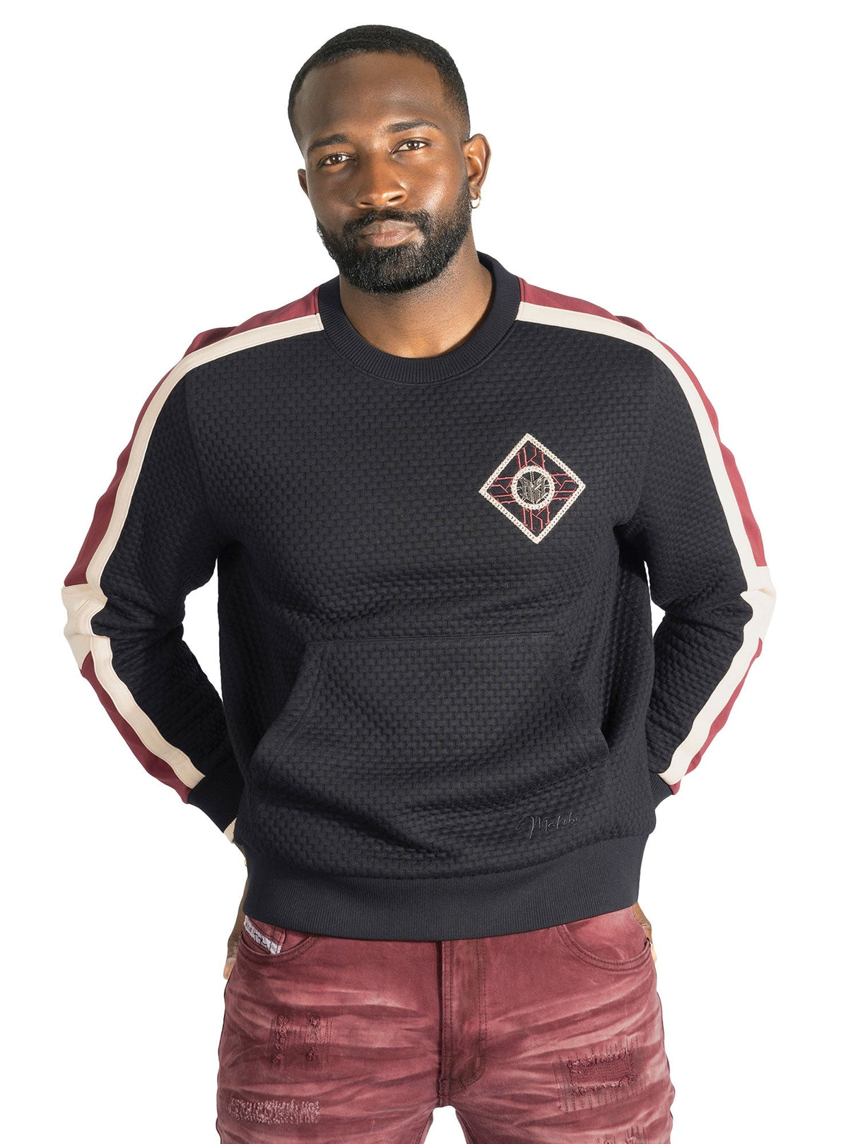 Makobi Sweatshirt | M4555 Lorenzo Jacquard Crewneck - Black