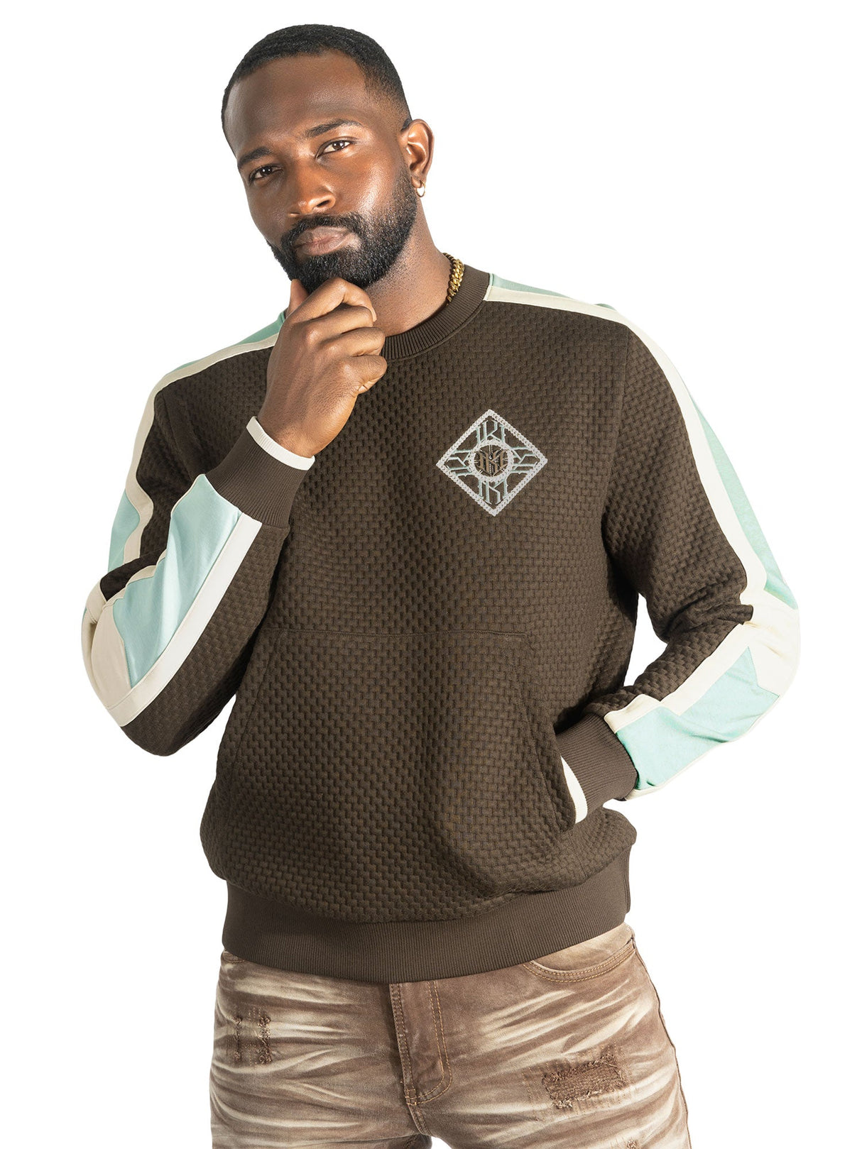 Makobi Sweatshirt | M4555 Lorenzo Jacquard Crewneck - Brown