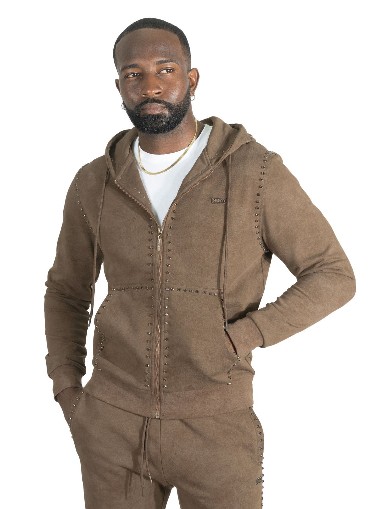 Makobi Set | M5455 Lorenzino Zip-Up Hoodie Set - Brown