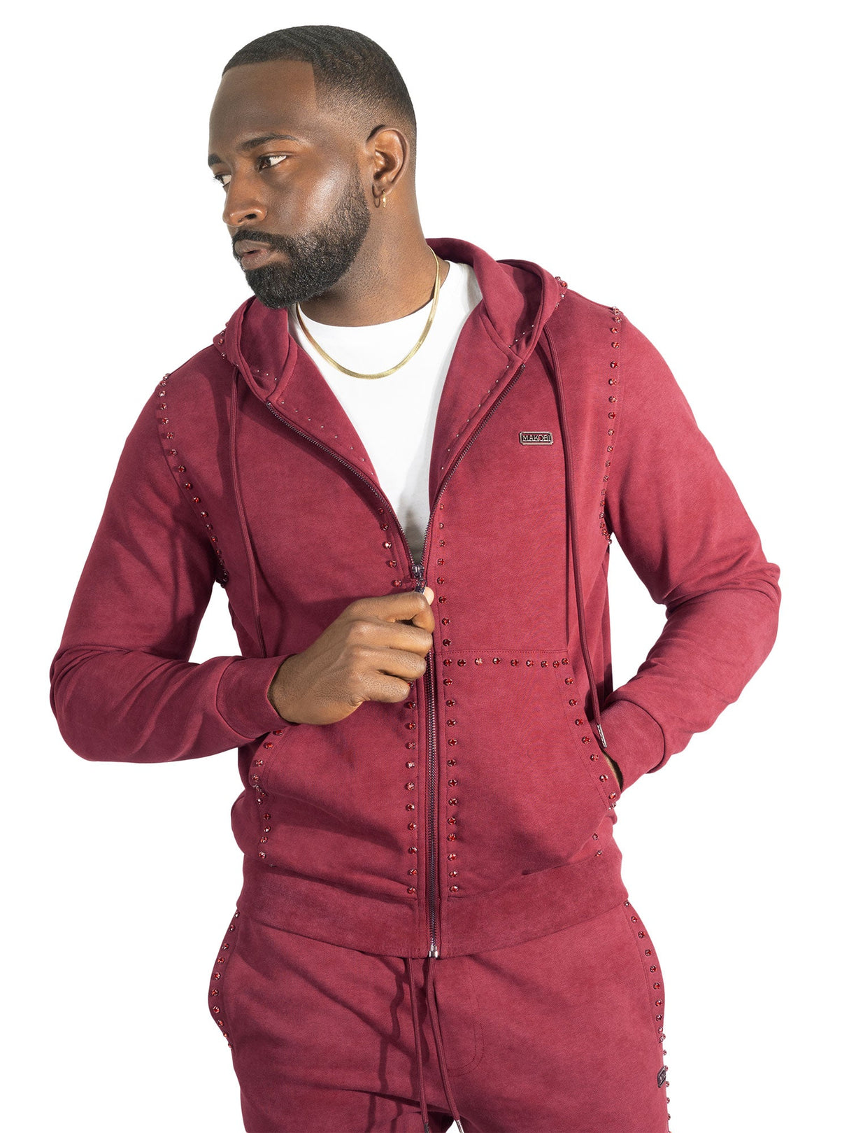 Makobi Set | M5455 Lorenzino Zip-Up Hoodie Set - Burgundy