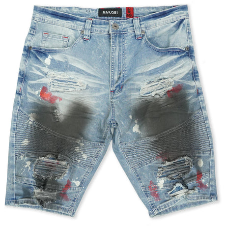 Makobi M709 Malaquite Biker Shredded Shorts -  Light Wash