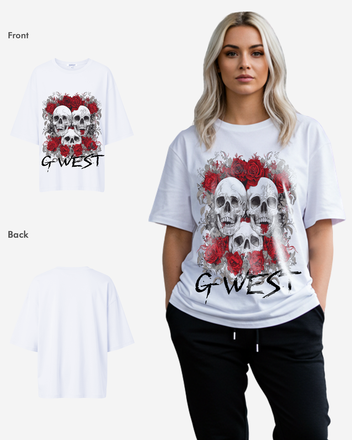 G West Roses And Bones Oversized Tee -WOMEN