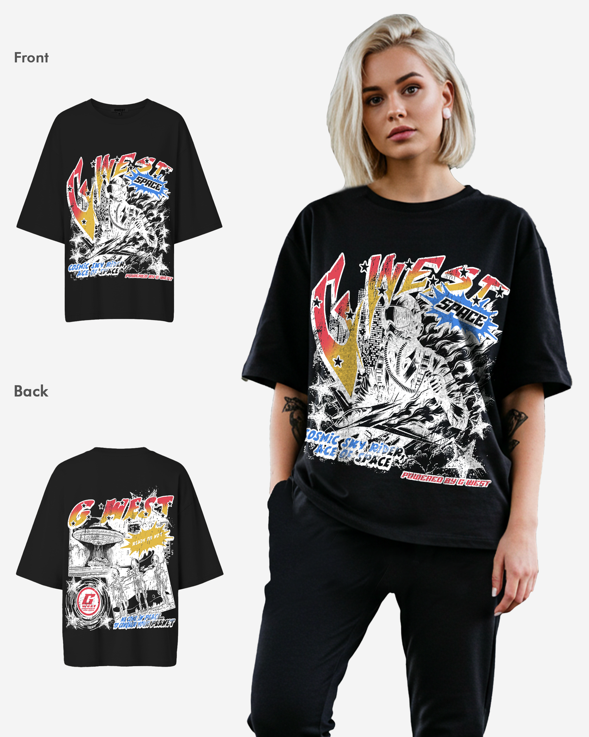 G West Cosmic Sky Ride Double Hit Premium Oversized Tee  - WOMEN