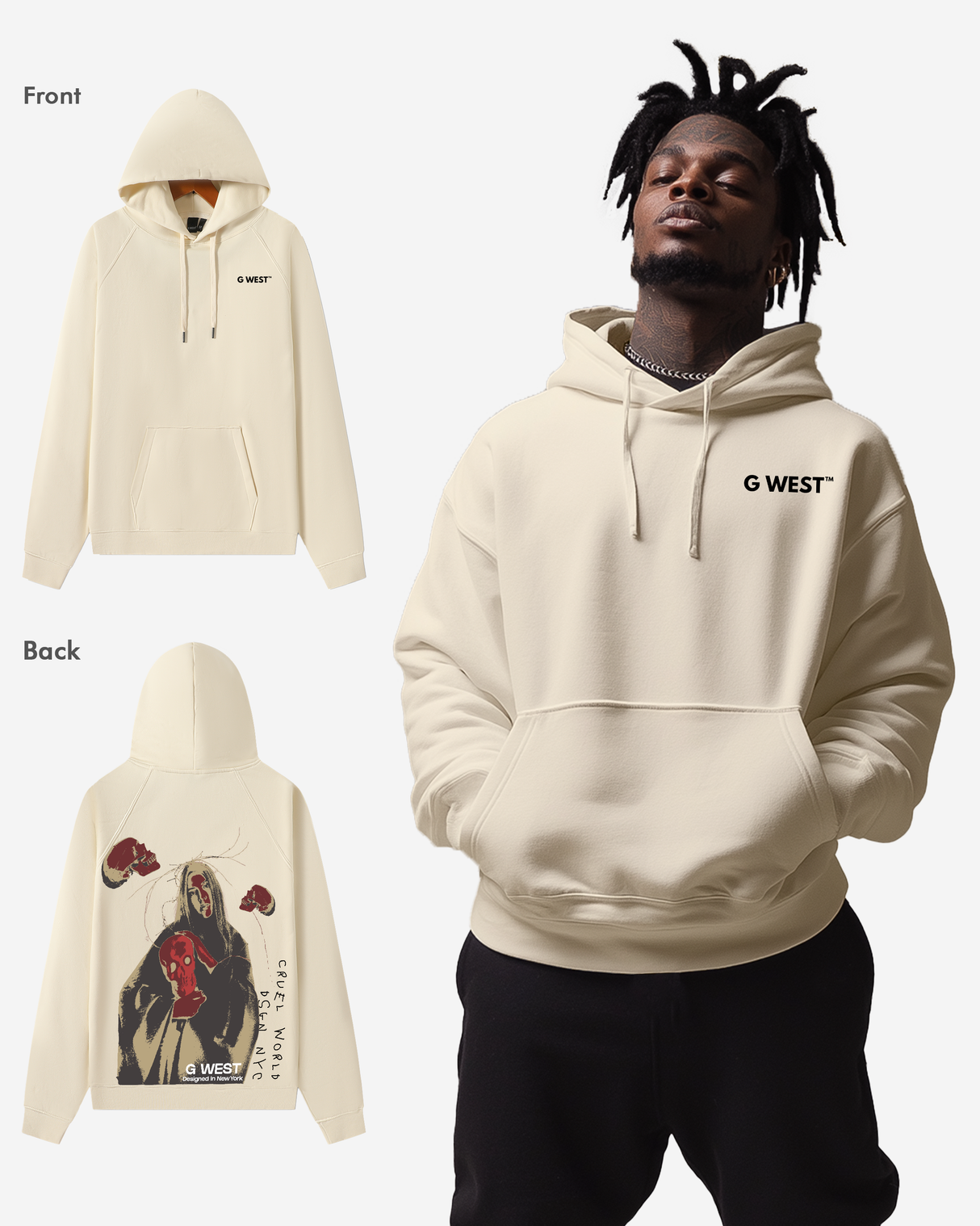 G West Red Skull Heavy Premium Oversized Hoodie