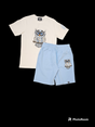 Denim City - Men Short Set - Woke Owl - White / Baby Blue